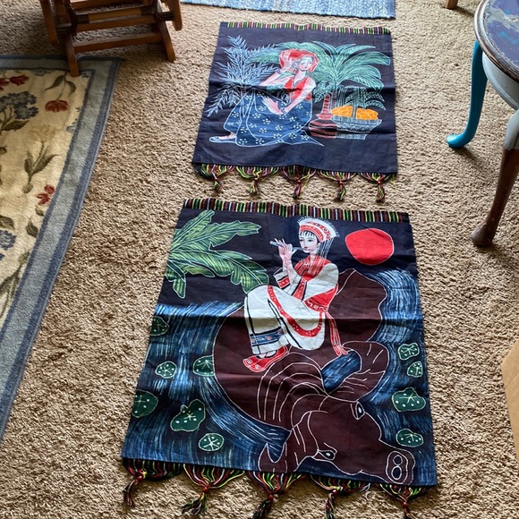 2 - Oriental Wall Hanging Cloth Tapestries - top  has opening for a Rod. - Picture 1 of 8